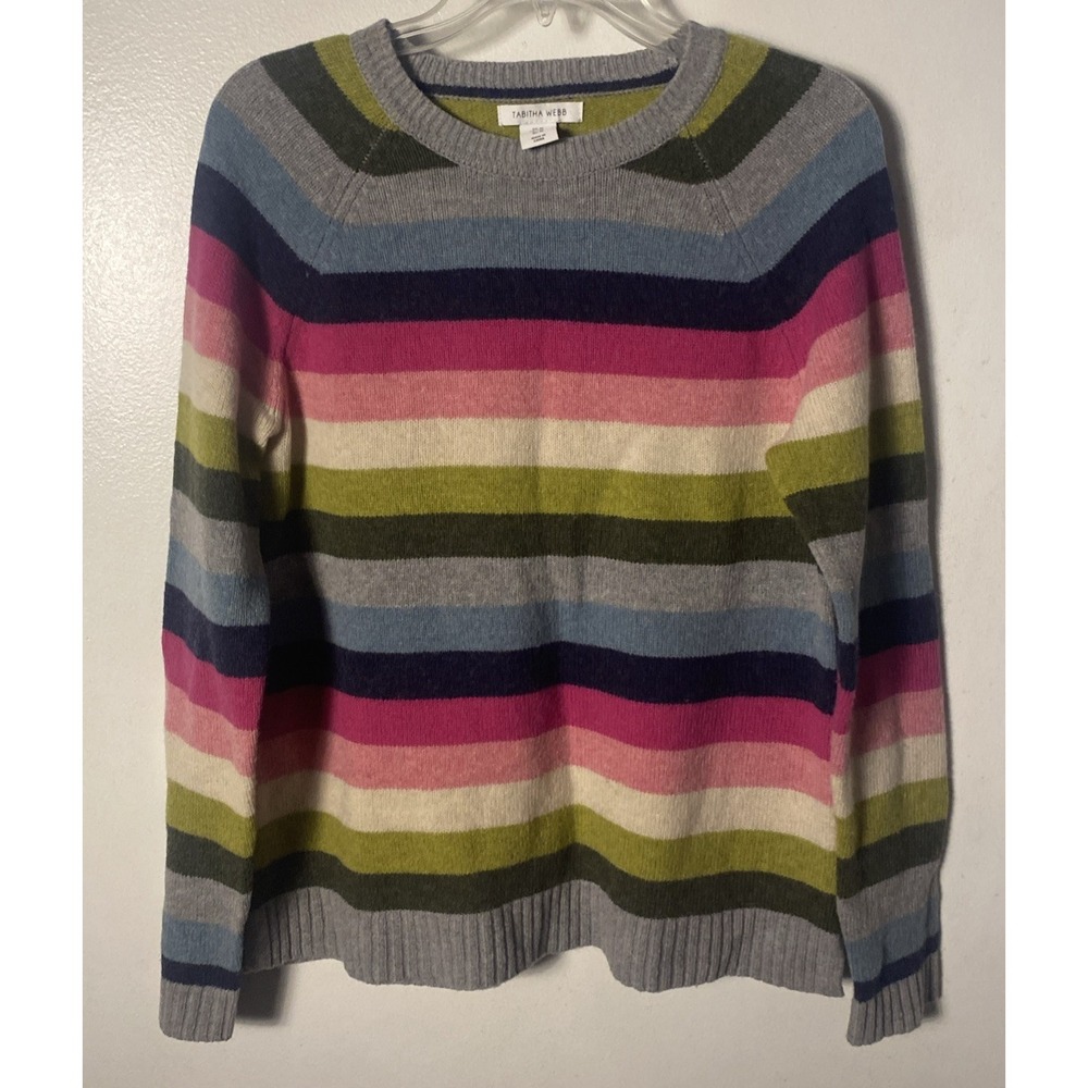 Tabitha Webb Gray and Pink Crew Neck Sweater Cozy Knit size medium lambswool